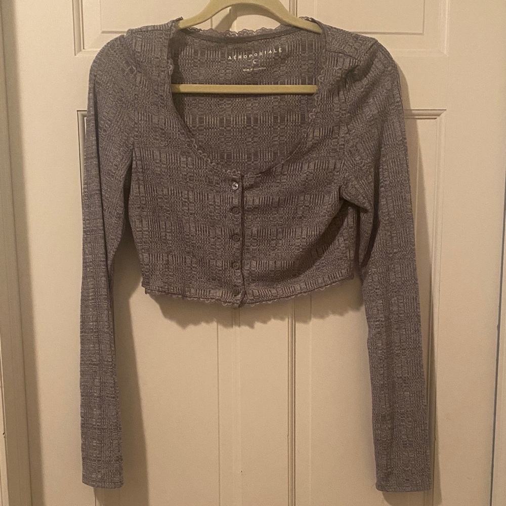 Aeropostale Textured grey lightweight cropped cardigan